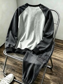 2件組小男孩時尚簡約舒適圓領衛衣與工裝褲套裝，簡約酷感英文字母滿版印花設計，適合假期聚會、派對，休閒舒適，小男孩春夏秋冬首選，時尚休閒穿搭，街頭風，外出休閒套裝，返校派對 - 彩色 - 查看 2