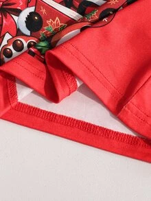 Tween Girl Autumn/Winter Pajamas 2pcs Christmas Camisole Shorts Top Allover Print Flame Resistant Deer Set - Red - View 6