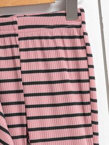 SHEIN Elladie kids 女童條紋高領不對稱上衣與喇叭褲兩件套 秋冬 7歲生日套裝 長袖上衣 冬季 - 粉色 - 查看 8