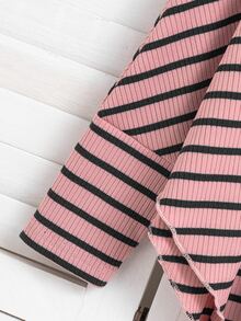 SHEIN Elladie kids 女童條紋高領不對稱上衣與喇叭褲兩件套 秋冬 7歲生日套裝 長袖上衣 冬季 - 粉色 - 查看 9