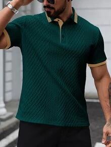 Manfinity Homme Men's Casual Business Polo Shirt, Short Sleeve, Formal, Ceremony - Dark Green - View 3
