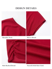 ELLERISSA Plus Size Red Off Shoulder Ruched Waist Short Sleeve Top - Red - View 6