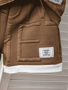 SHEIN 2pcs/Set Young Boy Casual Solid Color Jacquard Fabric Short Sleeve Patchwork Contrast Color T-Shirt And Shorts Set, Suitable For Daily Casual Outdoor Activities, Spring/Summer - Brown - View 8