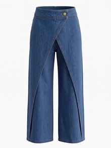 GlowEve Jeans Wanita Denim Kancing Depan Asimetris untuk Harian Musim Gugur, Kasual, Washed, Nyaman dan Menawan - Medium Wash - View 5