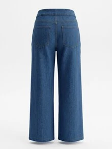 GlowEve Jeans Wanita Denim Kancing Depan Asimetris untuk Harian Musim Gugur, Kasual, Washed, Nyaman dan Menawan - Medium Wash - View 2