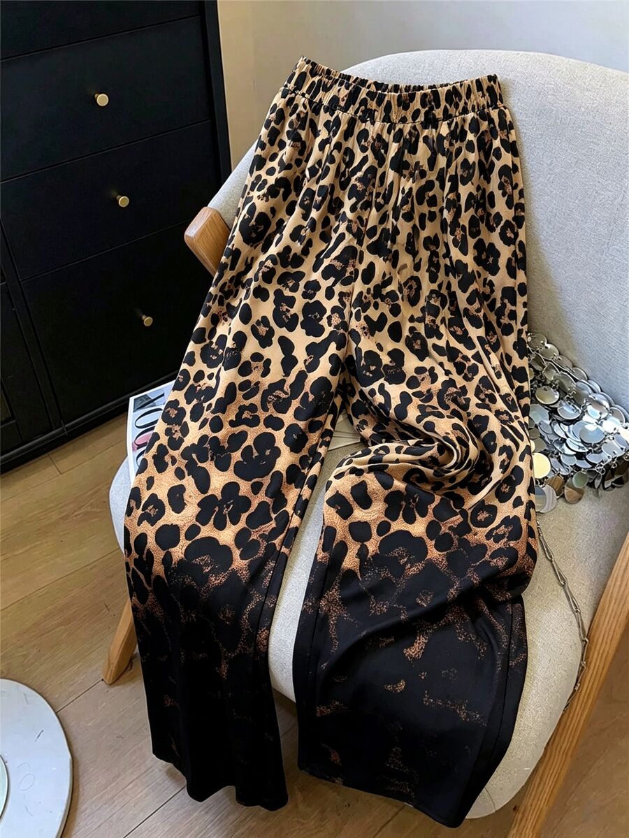 GlowEve CURVE Casual Versatile Leopard Print Positioned Floral Long Pants Plus Size Women Evening Night Black Autumn/Winter,Halloween - Multicolor - View 1