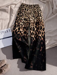 GlowEve CURVE Casual Versatile Leopard Print Positioned Floral Long Pants Plus Size Women Evening Night Black Autumn/Winter,Halloween - Multicolor - View 3