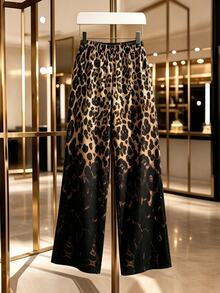 GlowEve CURVE Casual Versatile Leopard Print Positioned Floral Long Pants Plus Size Women Evening Night Black Autumn/Winter,Halloween - Multicolor - View 4