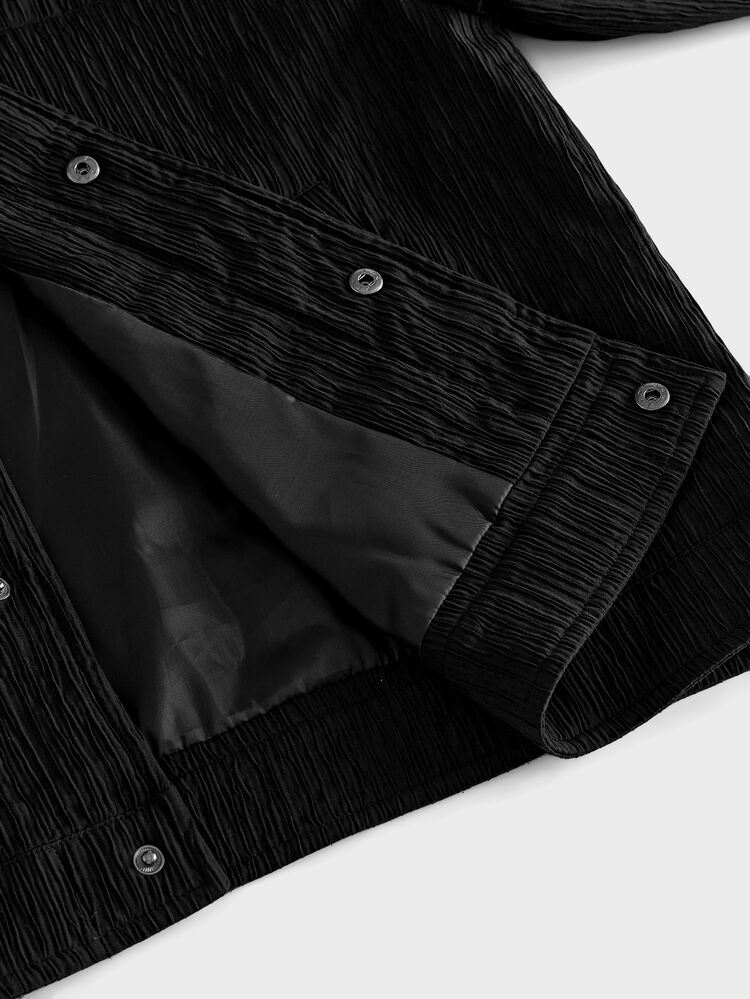 FeverCity Jaket Pria Lengan Panjang Kerah Warna Polos dengan Saku Kancing Tunggal - Hitam - View 8