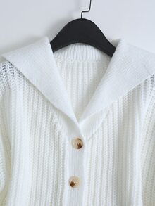 Franclia Women's Solid Color Drop Shoulder Long Sleeve Single-Breasted Casual Knit Cardigan - Apricot - View 3