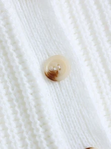 Franclia Women's Solid Color Drop Shoulder Long Sleeve Single-Breasted Casual Knit Cardigan - Apricot - View 5