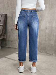 EMERY ROSE Plus Size Women's Fashion Washed Pocket Jeans - Blue - View 9