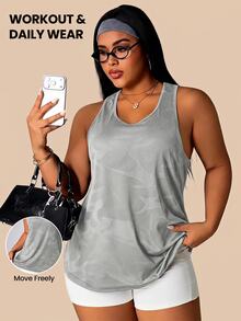 Rhythm Era Plus Size Women Camouflage Print Casual Fitness Sports Tank Top - Light Grey - View 3