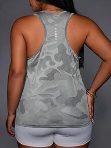 Rhythm Era Plus Size Women Camouflage Print Casual Fitness Sports Tank Top - Light Grey - View 5