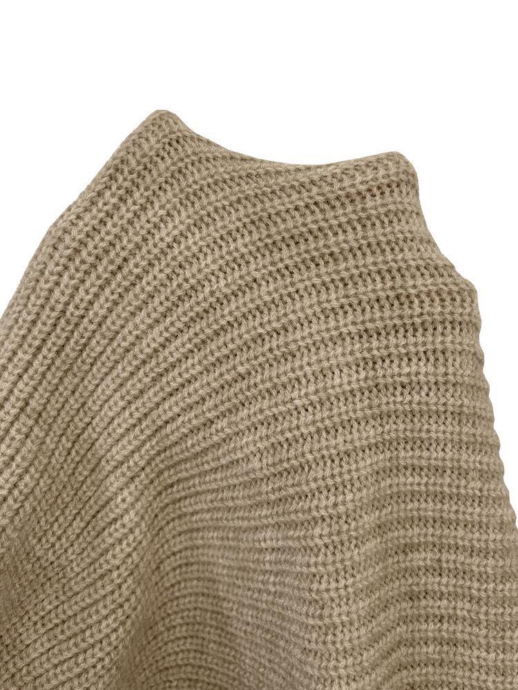 SHEIN Women's Solid Color Turtleneck Long Sleeve Casual Pullover Sweater - Khaki - View 8
