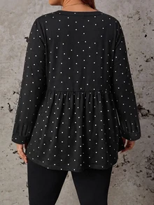 Comfylo Plus Polka Dot Print Lantern Sleeve Babydoll Tee Fall - Multicolor - View 2