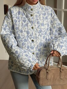 DAZY Jaket Musim Dingin Kasual Wanita Motif Cetak Seluruh Permukaan, Cocok untuk Perjalanan Sehari-hari, Musim Dingin, dan Musim Gugur. - Aprikot - View 6