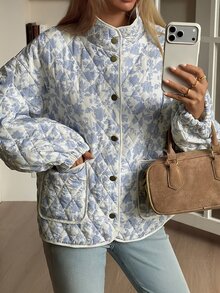DAZY Jaket Musim Dingin Kasual Wanita Motif Cetak Seluruh Permukaan, Cocok untuk Perjalanan Sehari-hari, Musim Dingin, dan Musim Gugur. - Aprikot - View 7