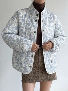 DAZY Jaket Musim Dingin Kasual Wanita Motif Cetak Seluruh Permukaan, Cocok untuk Perjalanan Sehari-hari, Musim Dingin, dan Musim Gugur. - Aprikot - View 8