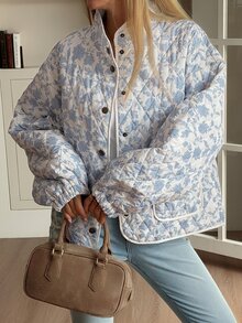 DAZY Jaket Musim Dingin Kasual Wanita Motif Cetak Seluruh Permukaan, Cocok untuk Perjalanan Sehari-hari, Musim Dingin, dan Musim Gugur. - Aprikot - View 3