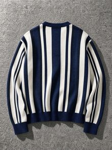 Manfinity Hypemode Men's Letter Pattern Colorblock Casual Daily Cardigan - Navy Blue - View 2