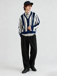 Manfinity Hypemode Men's Letter Pattern Colorblock Casual Daily Cardigan - Navy Blue - View 5