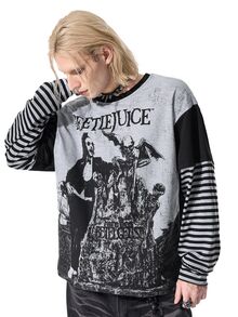 ROMWE MEN Beetlejuice X ROMWE Men's Colorblock Striped Character Print 2 In 1 T-Shirt - Black - View 5