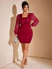 Cravure Women's Plus Size Elegant Corset Commuter 2 In 1 V-Neck Cinched Waist High Waist Slim Fit Bodycon Midi Dress Cocktail Formal Burgundy Fall - Burgundy - View 4