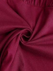 Shapeblank Plus Size Women Solid Color Button Design Long Sleeve Ruffle Hem Casual T-Shirt Fall - Burgundy - View 8