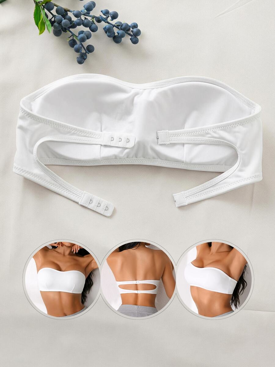 SHEIN 無鋼圈內墊胸罩，直肩帶款 - 白色 - 查看 1