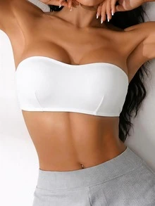 SHEIN 無鋼圈內墊胸罩，直肩帶款 - 白色 - 查看 3
