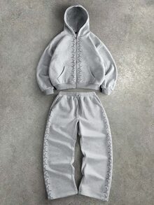STYNVO Men's Zip-Up Hooded Sweatshirt Set - Grey - View 1