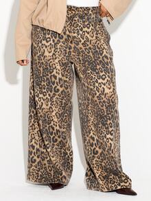 FASHION SZN CELANA JEANS LEBAR MOTIF LEOPARD UKURAN BESAR MUSIM FASHION - MultiWarna - View 3