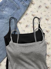 Attitoon Plus Size Women's Casual Sexy Black Ribbed Crop Tank Top With Square Neck And Sleeveless Design Going Out Party Grey Summer - Black - View 5