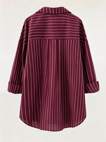Shapeblank Plus-Size Women's Autumn Fashion Casual Loose Comfortable Everyday Basic Versatile Slimming Shirt Fall - Burgundy - View 10