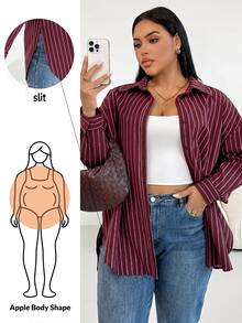 Shapeblank Plus-Size Women's Autumn Fashion Casual Loose Comfortable Everyday Basic Versatile Slimming Shirt Fall - Burgundy - View 2