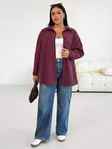 Shapeblank Plus-Size Women's Autumn Fashion Casual Loose Comfortable Everyday Basic Versatile Slimming Shirt Fall - Burgundy - View 6