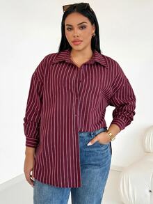 Shapeblank Plus-Size Women's Autumn Fashion Casual Loose Comfortable Everyday Basic Versatile Slimming Shirt Fall - Burgundy - View 4
