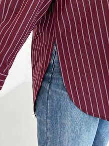 Shapeblank Plus-Size Women's Autumn Fashion Casual Loose Comfortable Everyday Basic Versatile Slimming Shirt Fall - Burgundy - View 8