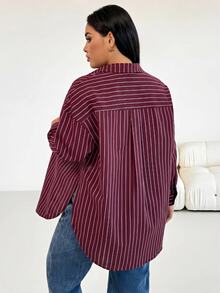 Shapeblank Plus-Size Women's Autumn Fashion Casual Loose Comfortable Everyday Basic Versatile Slimming Shirt Fall - Burgundy - View 3