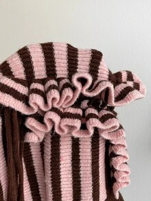 Soleia Women's Autumn Casual Y2k Cute Colorblock Pink And Brown Patchwork Sweater Going Out - Multicolor - View 9