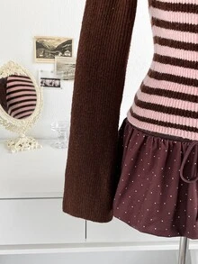 Soleia Women's Autumn Casual Y2k Cute Colorblock Pink And Brown Patchwork Sweater Going Out - Multicolor - View 7