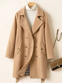 Chikora Plus Size Vintage Button Pocket Long Sleeve Trench Coat - Khaki - View 3