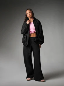 MISSGUIDED Oversized Zip-Up Bomber Jacket With High Neck Elasticated Hem And Ruched Cuffs Relaxed Fit Lightweight Outerwear Fall Winter Essential - Black - View 3
