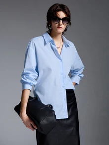MYSTAURA Women's Fashion Casual Versatile Solid Color Shirt - Blue - View 5