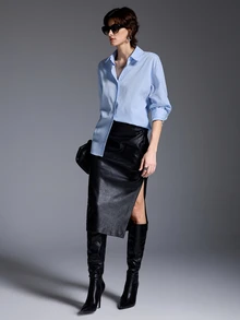 MYSTAURA Women's Fashion Casual Versatile Solid Color Shirt - Blue - View 6