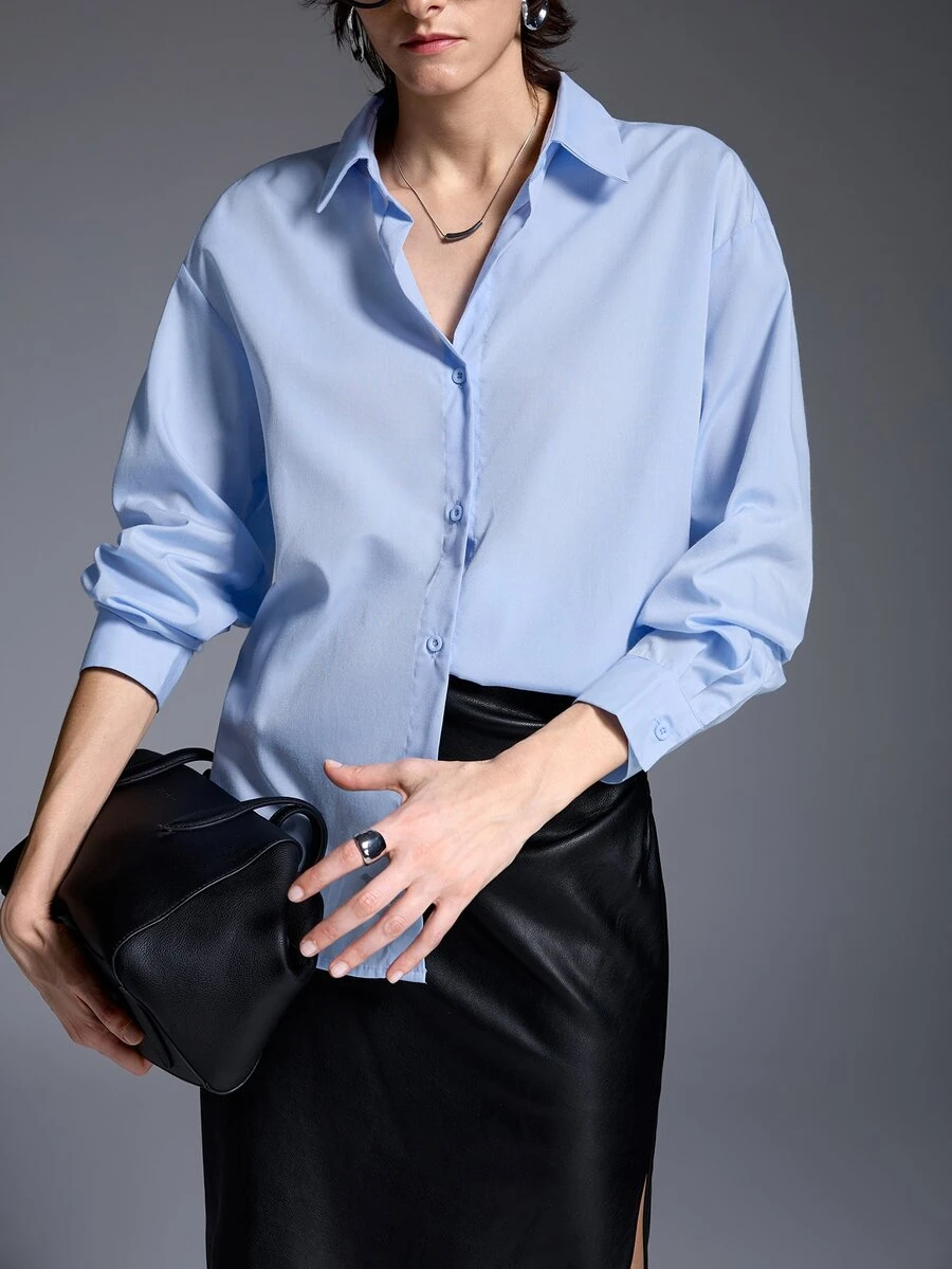 MYSTAURA Women's Fashion Casual Versatile Solid Color Shirt - Blue - View 1