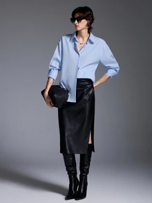 MYSTAURA Women's Fashion Casual Versatile Solid Color Shirt - Blue - View 2