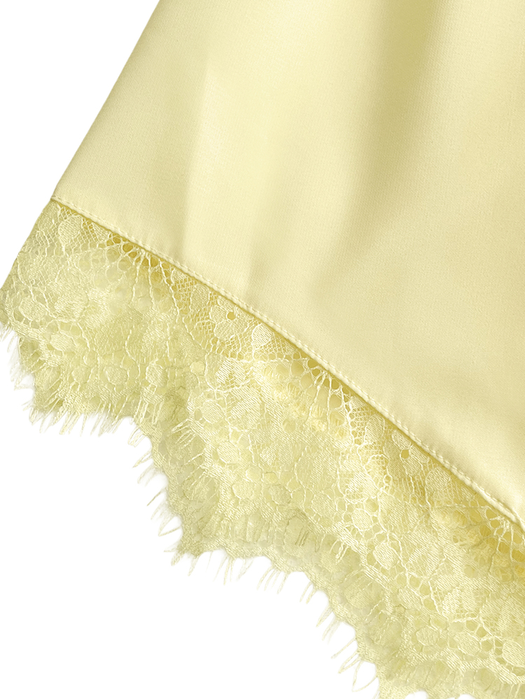 GlowEve CURVE Plus-Size Women's Autumn Comfortable Casual Daily Essential Versatile Deep V-Neck, Long-Sleeve, Patchwork Lace Trim Chiffon Shirt. - Pale Yellow - View 5