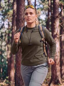 In My Nature Women's Plus Size Solid Color Long Sleeve Sports T-Shirt Fall - Coffee Brown - View 4